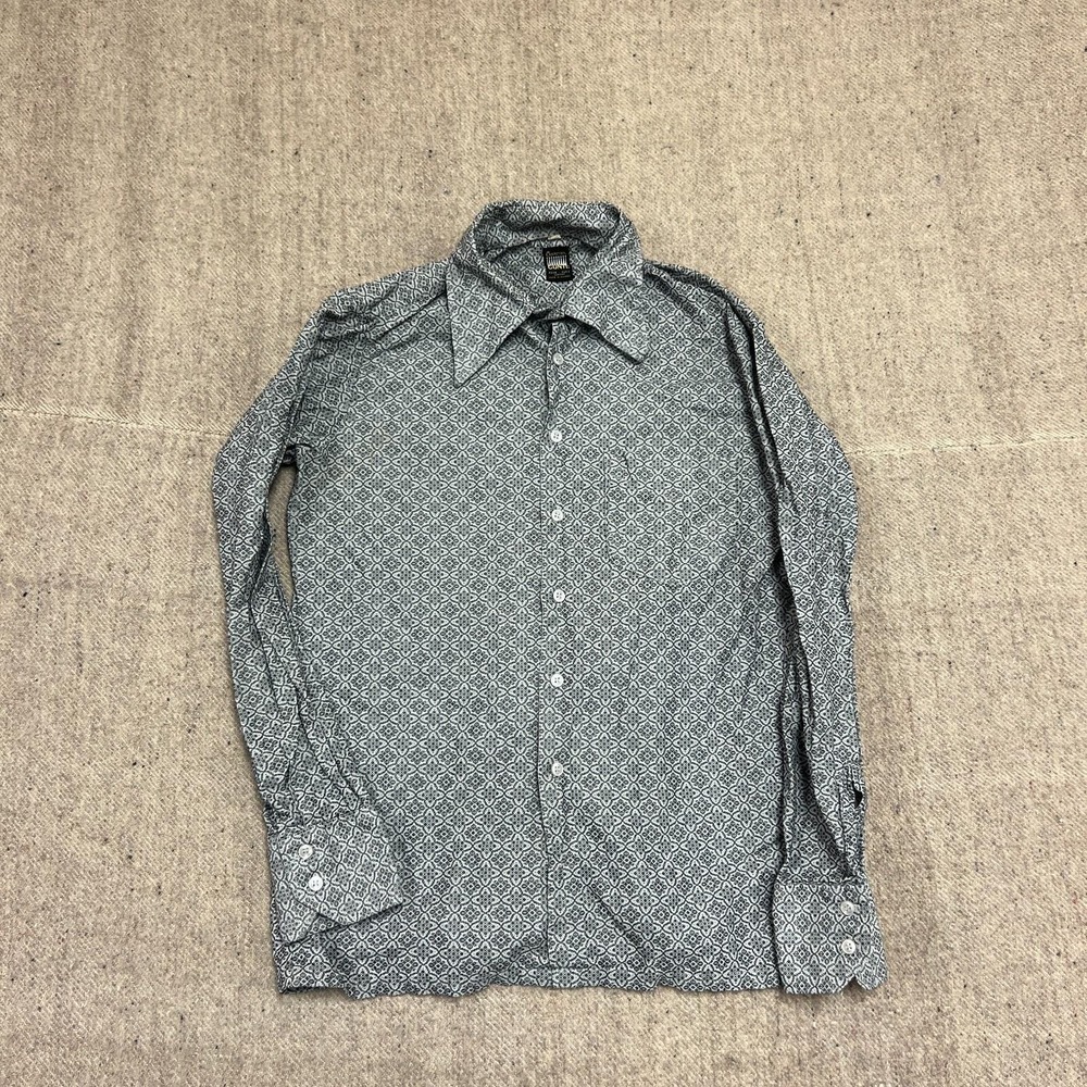 Vintage Conte Button Up Shirt Mens Medium Black 1960s Canada Long Sleeve